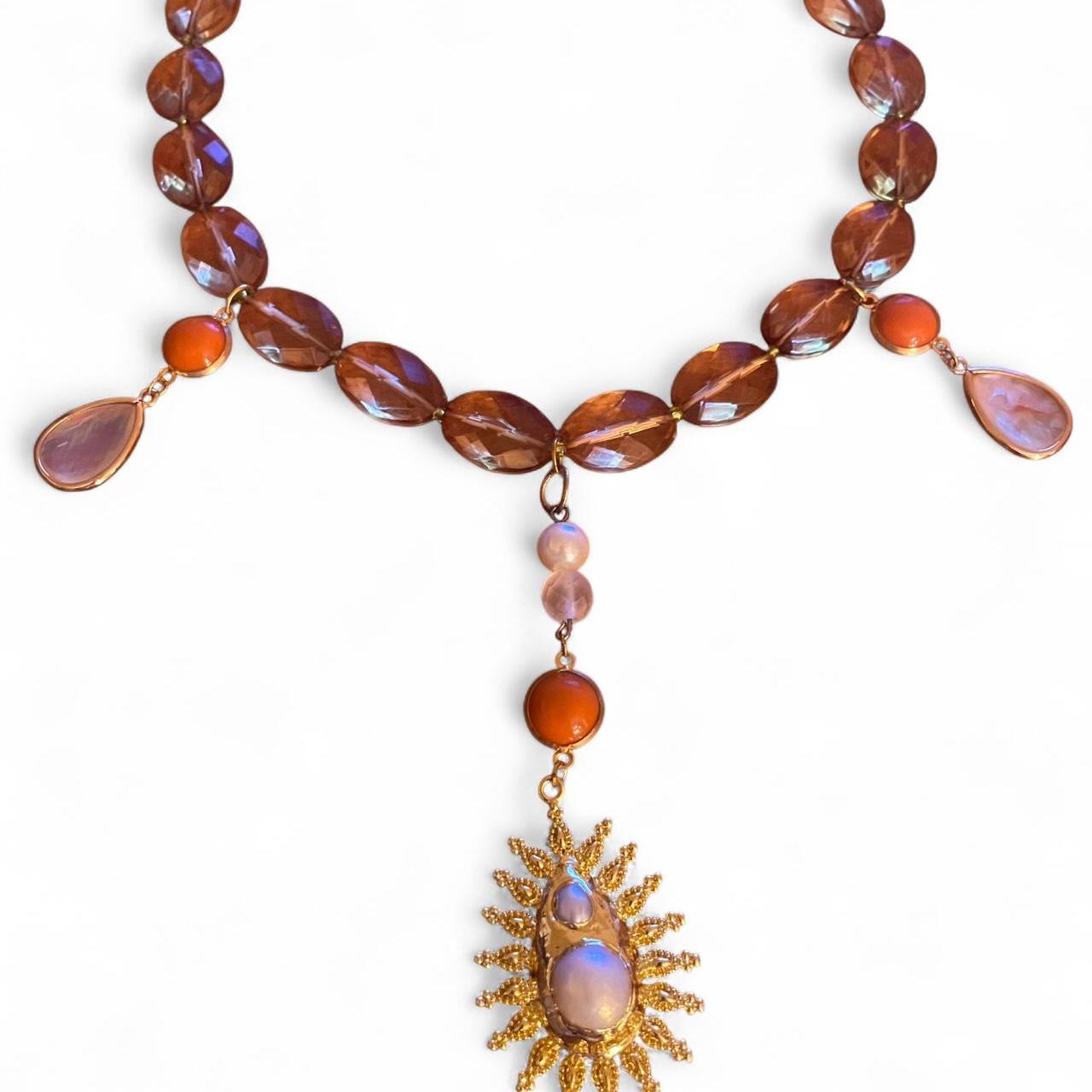 gold sunburst 🌞 pearl pendant statement necklace