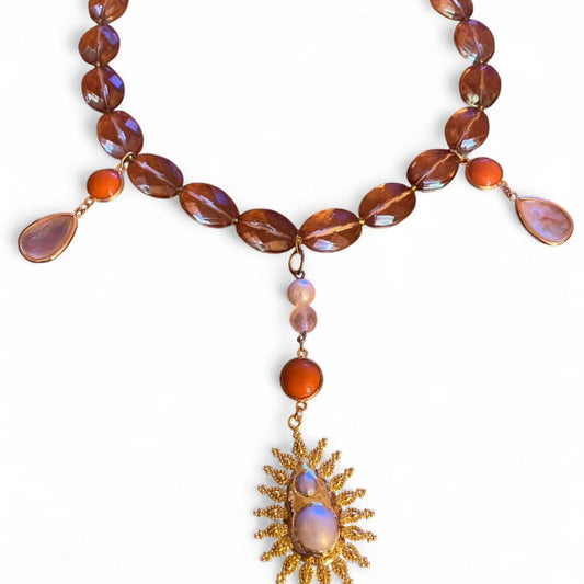gold sunburst 🌞 pearl pendant statement necklace