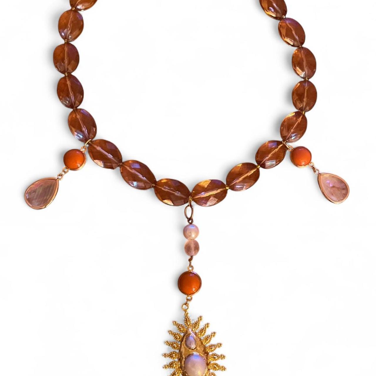 gold sunburst 🌞 pearl pendant statement necklace