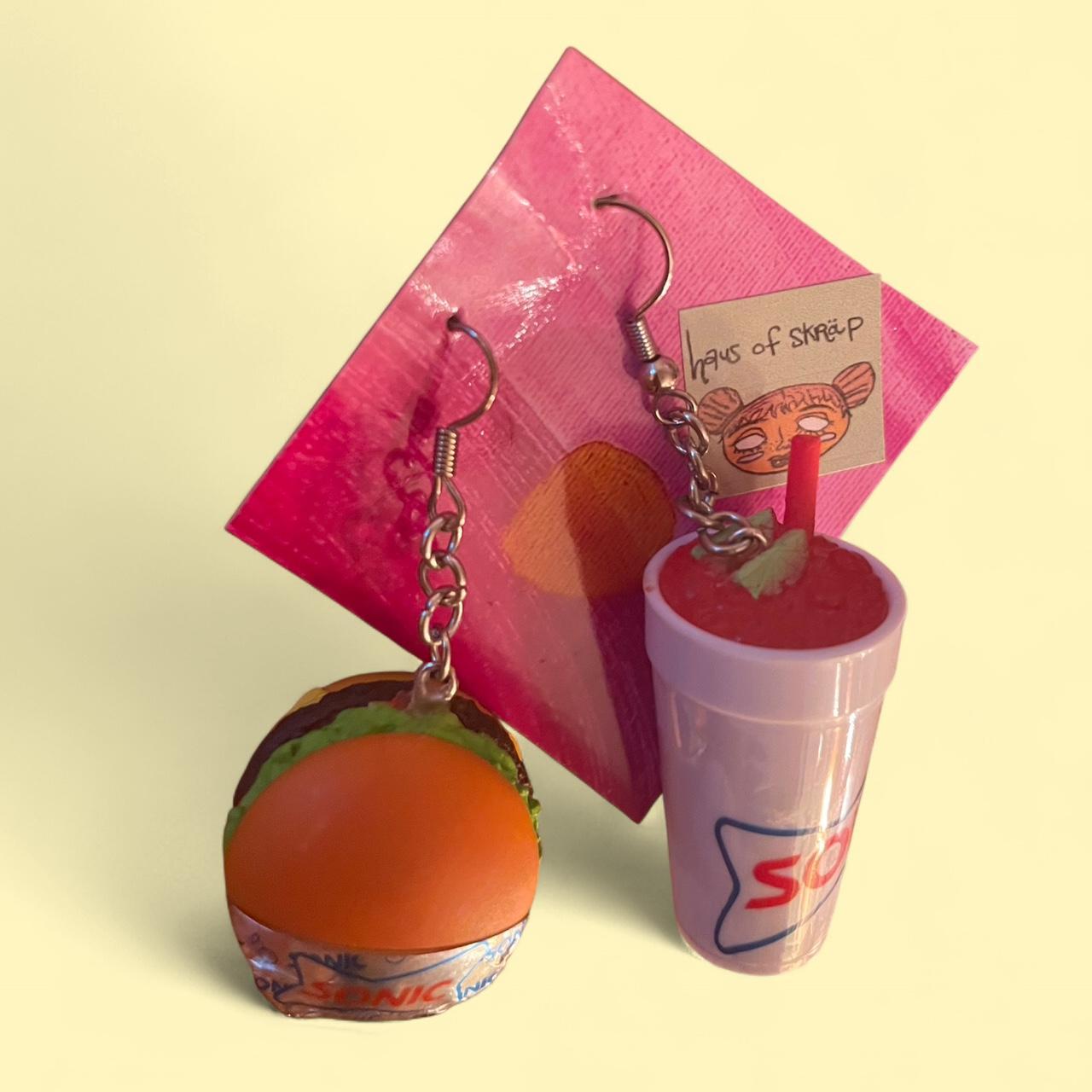 sonic slushie and cheeseburger 🥤🍔 dangle earrings