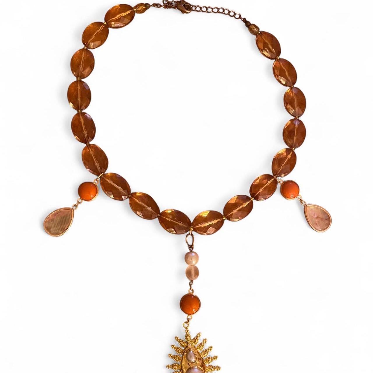 gold sunburst 🌞 pearl pendant statement necklace